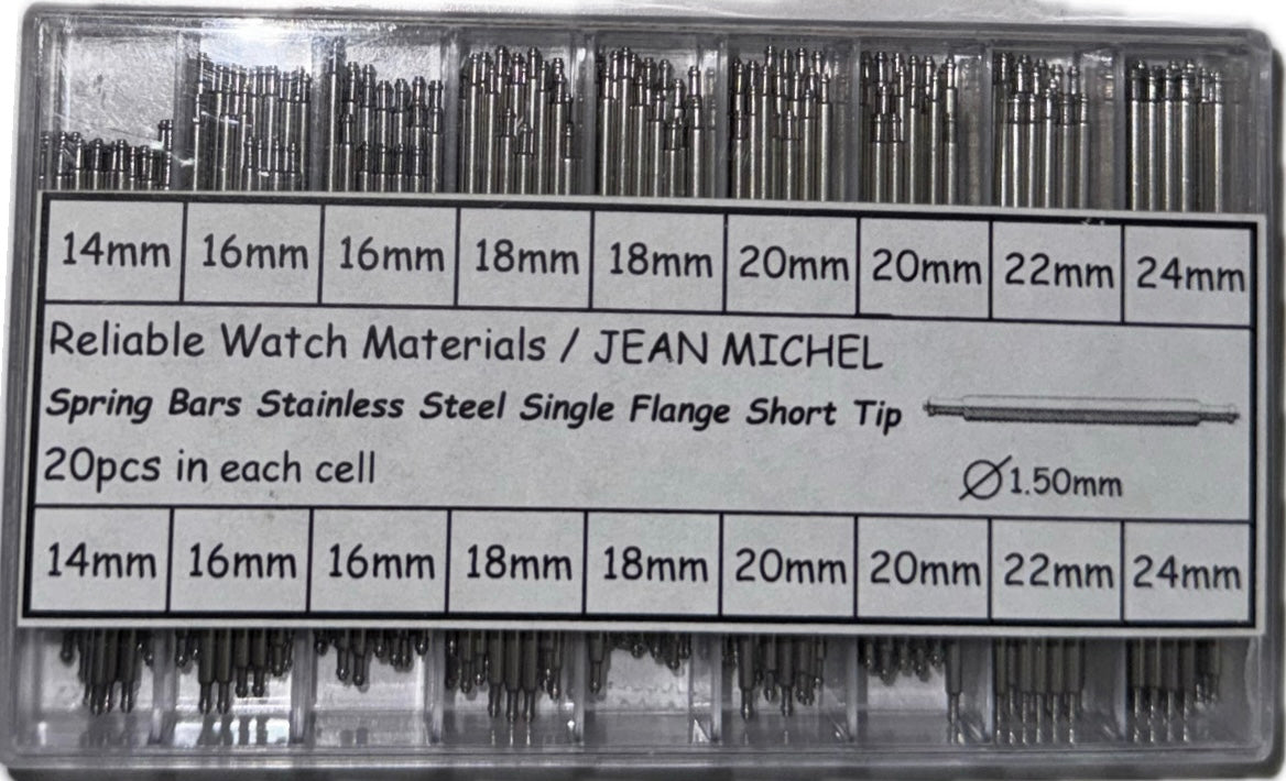 Single Flange Short Tip Spring Bars Assortment 1.50mm