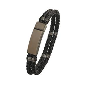 LB711 Steel and Leather Bracelet with Magnetic Clasp
