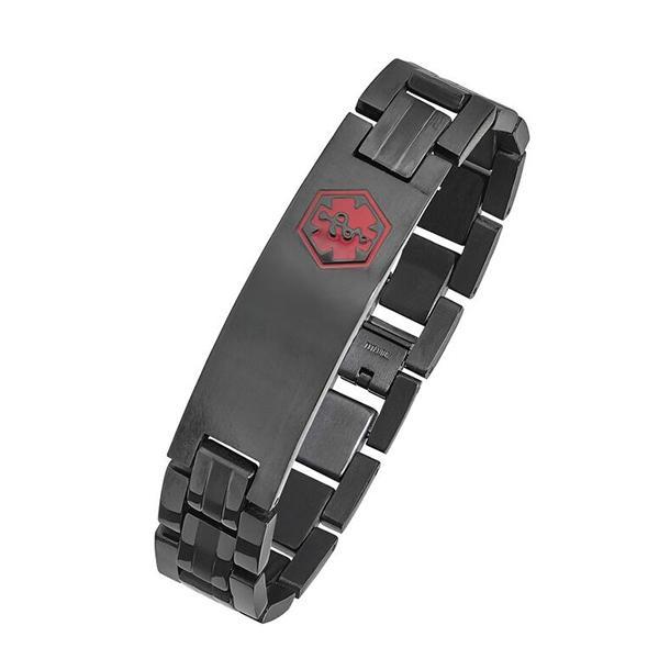 TB910MED Black Plated Steel Medical Id Bracelet