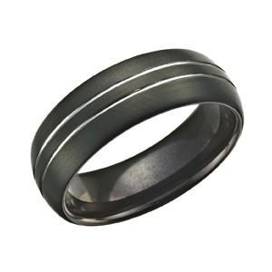 Black Silver Striped Tungsten Ring TUR35