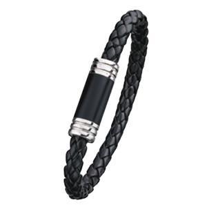 LB709 Steel and Leather Bracelet with Magnetic Clasp