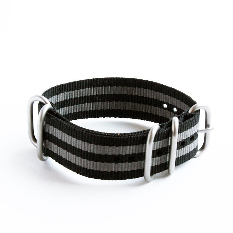 Black and Grey Striped 12 Inch Long Military Style Nylon Watch Straps