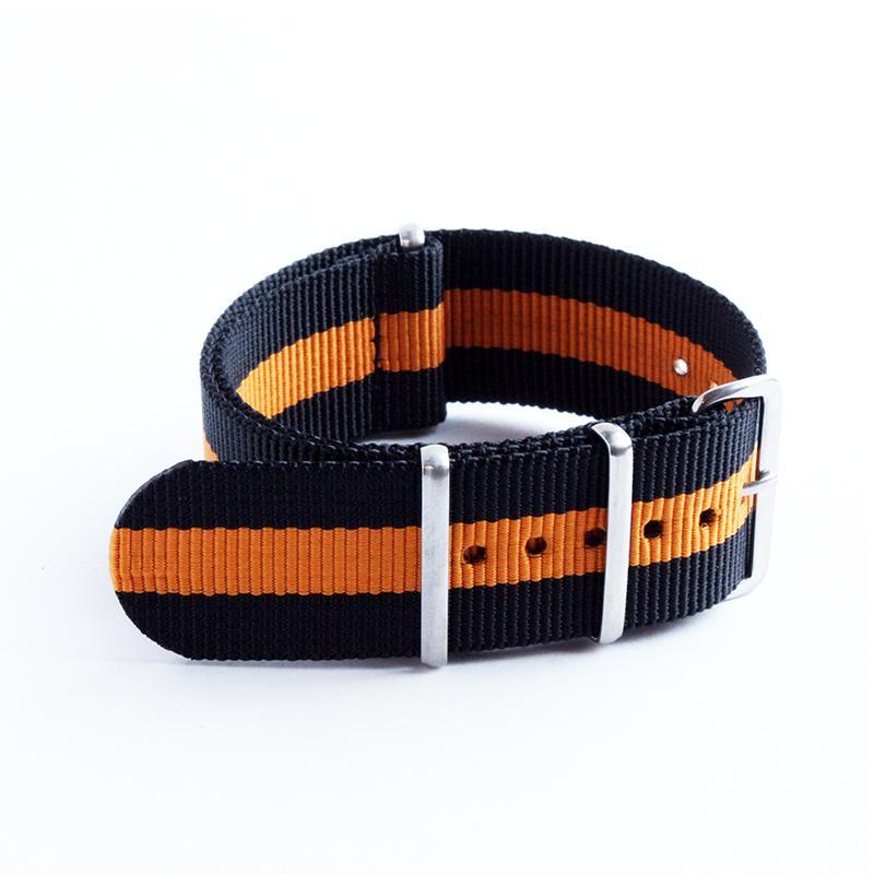 Black & Orange 10.5 Inch Long Military Style Nylon Watch Straps